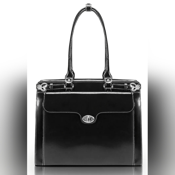 McKlein Premium Leather Briefcase Black/ Silver Business Career OFFICE New! Lrg - Picture 2 of 12